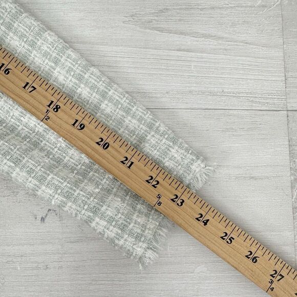 Ann Taylor Double Breasted Blazer Jacket Size 0 Plaid Seafoam Green Tweed Fringe - Picture 13 of 16